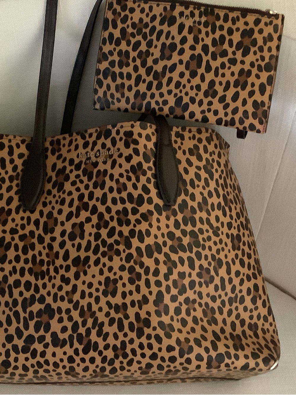 Kate Spade Leopard Print Tote Bag + Matching Wristlet Set